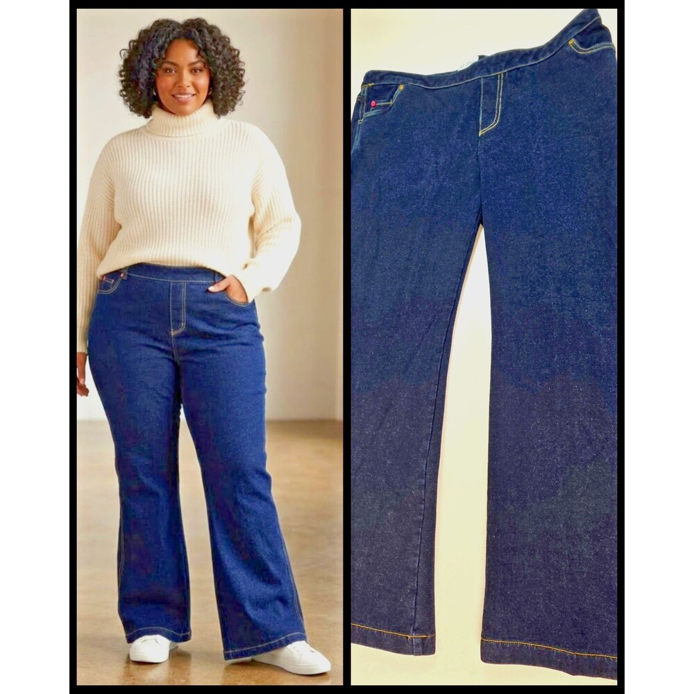 PAJAMA JEANS XL Bootleg Medium Wash Stretch Pull-On Drawstring Waist w/Pockets